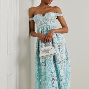 SELF-PORTRAIT Off-the-shoulder crystal-embellished guipure lace midi dress NWT